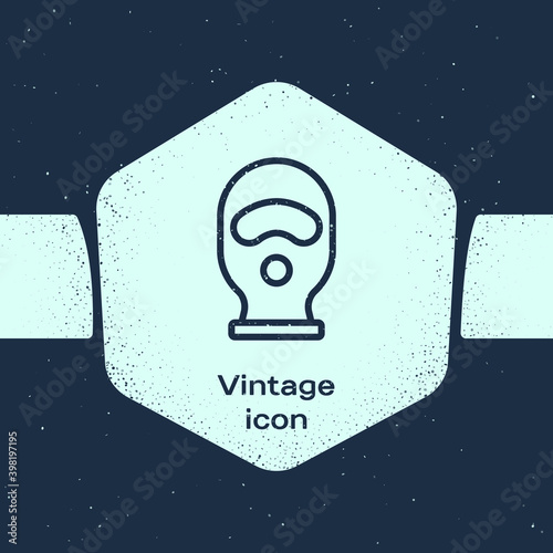 Grunge line Balaclava icon isolated on blue background. A piece of clothing for winter sports or a mask for a criminal or a thief. Monochrome vintage drawing. Vector.