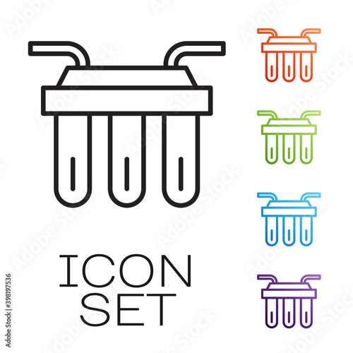 Black line Water filter icon isolated on white background. System for filtration of water. Reverse osmosis system. Set icons colorful. Vector.