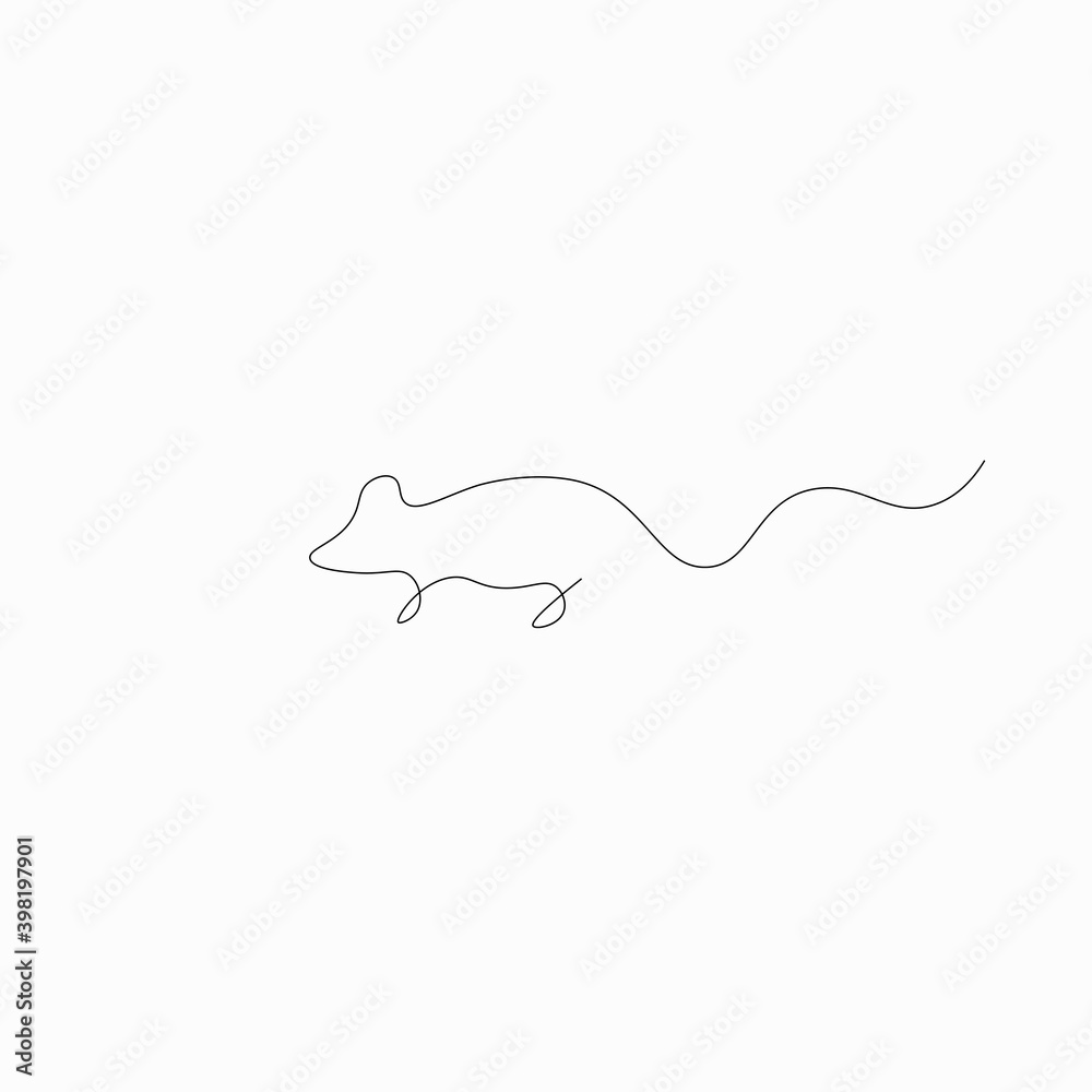 Mouse line drawing on white background, vector illustration