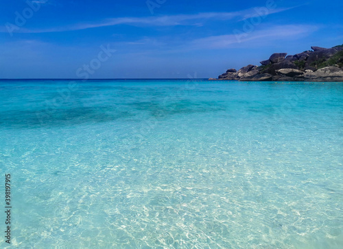 blue sky and very clear beach in Similan islands Thailand, donald duck or boots stone, background wallpaper. View of nice tropical Andaman Sea