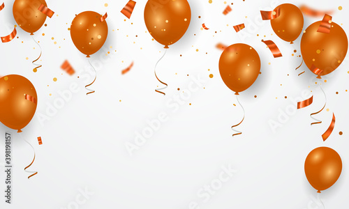orange balloons, confetti concept design National sovereignty and children s day turkey greeting background. Celebration Vector illustration.