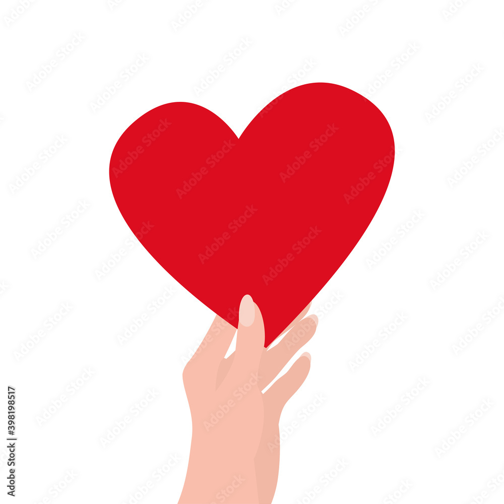 Hand holds a red heart on a white background. vector illustration Hand holds a red heart on a white background. vector illustration