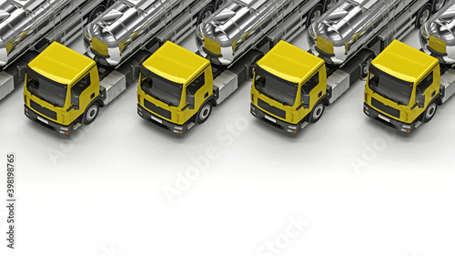 row of trucks with a cester trailer above view