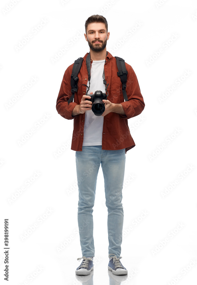 photography, profession and people and concept - happy smiling man or photographer with digital camera over white background photography, profession and people and concept - happy smiling man or photographer with digital camera over white background