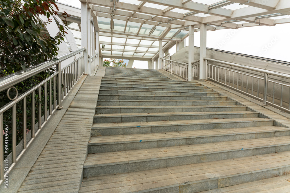 Flight of Stairs to a Modern Pedestrian Bridge Flight of Stairs to a Modern Pedestrian Bridge