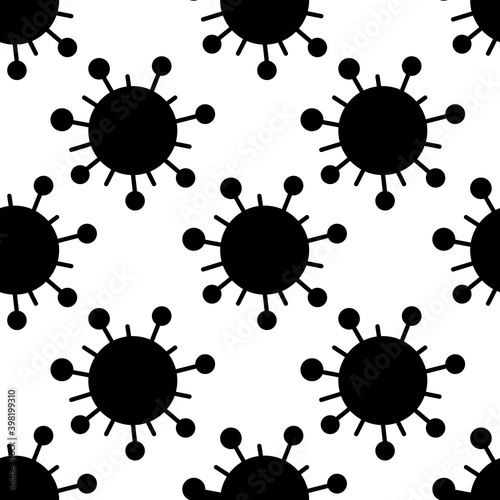 Seamless pattern of molecules, cells of virus, bacteria. Pandemic, epidemic covid-19. Theme of quarantine, spread of coronavirus, vaccination. Vector background in flat style isolated