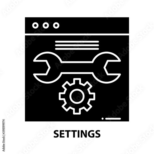 settings symbol icon, black vector sign with editable strokes, concept illustration