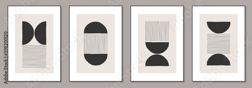 Trendy set of abstract creative minimalist artistic hand drawn composition
