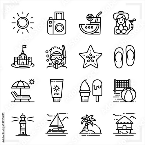 Wallpaper Mural Summer and Beach icons with White Background Torontodigital.ca