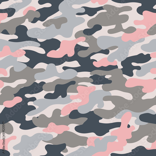 Abstract camouflage seamless pattern. Camo background, natural curved wavy shapes, fluid forms.