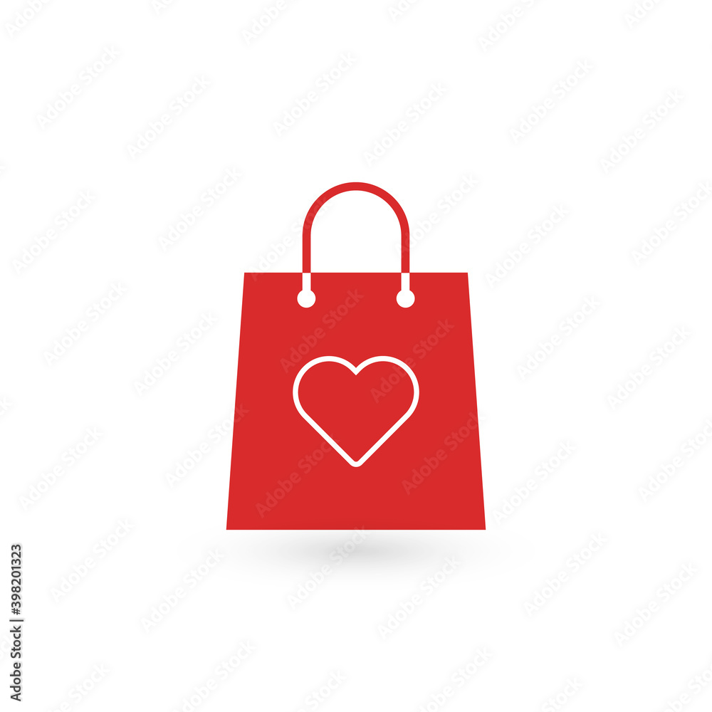 Shopping bag gifts Valentine's day with heart inside. Stock vector illustration isolated on white background. Shopping bag gifts Valentine's day with heart inside. Stock vector illustration isolated on white background.