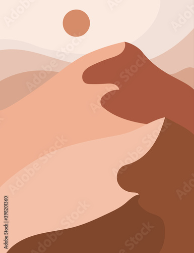 Abstract terracotta sunset desert dunes landscape. Modern boho decor wallpaper.