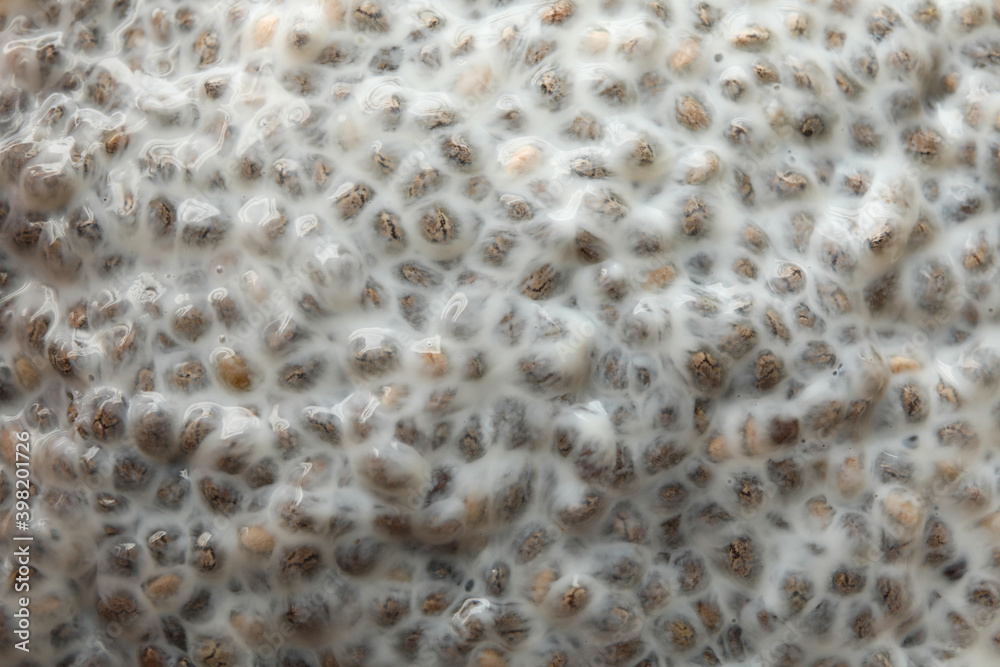 Chia pudding on whole background, close up Chia pudding on whole background, close up