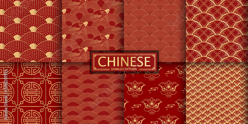 8 Different Chinese Vector Seamless Patterns.