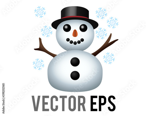 Vector classic snowman made from two large snowballs icon with snowflake