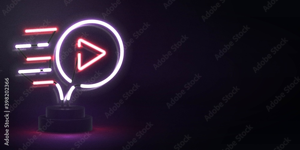Vector realistic isolated neon sign of Video Player logo for decoration and covering. Concept of social media and movie studio.
