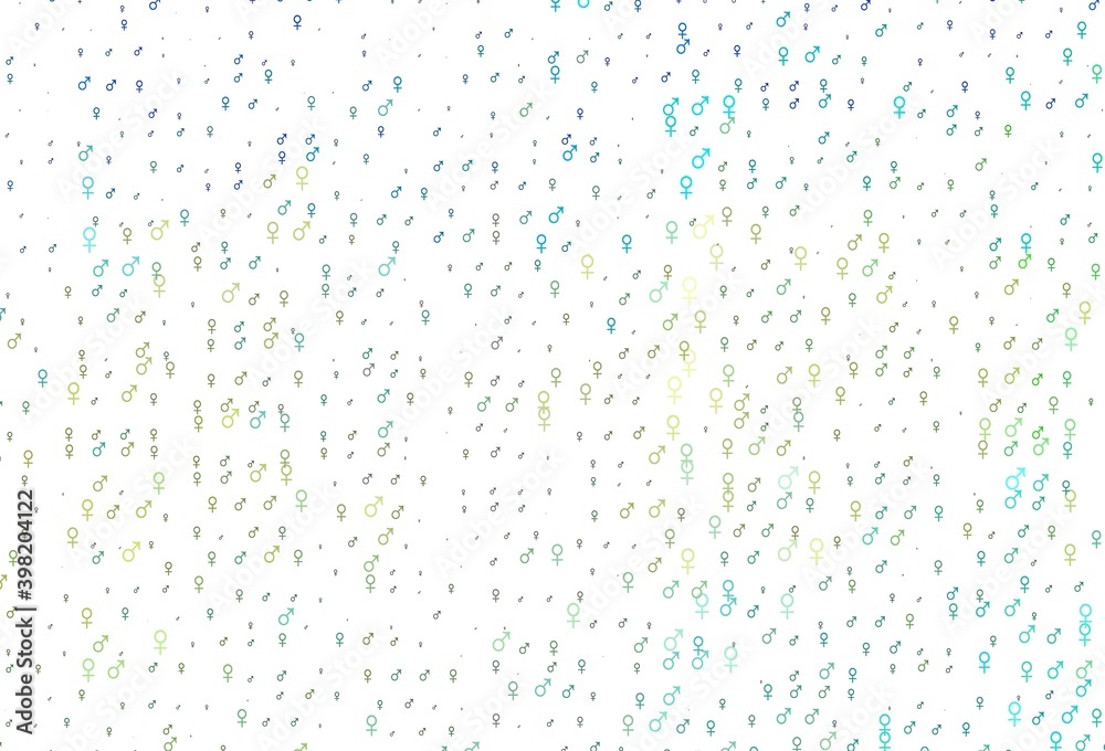 Light blue, yellow vector pattern with gender elements. Light blue, yellow vector pattern with gender elements.
