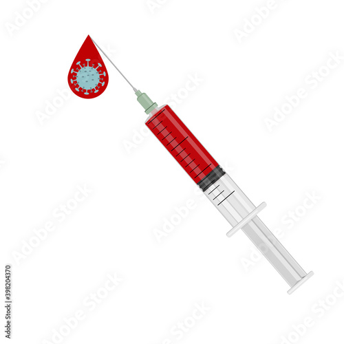 Syringe with a blood test for infection with a virus, color isolated vector illustration in flat style, clipart, icon, design, banner