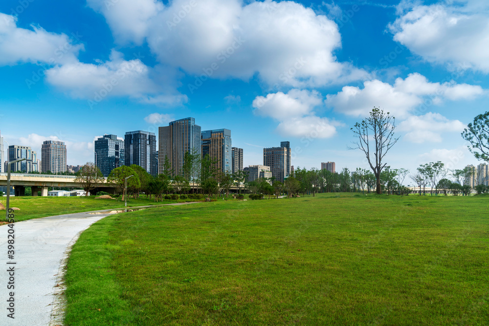 city park with modern building background in shanghai city park with modern building background in shanghai