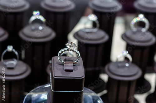 Luxury diamond engagement ring for sale in the jewelry store.