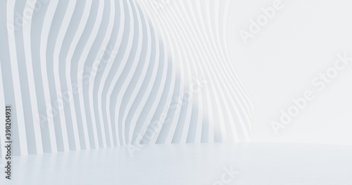 Fototapeta Naklejka Na Ścianę i Meble -  Parametric architecture of the future for presentations, graphic design. rchitectural composition, facade detail, wall, against  light empty sky -3D render.  Abstract geometric unobtrusive background.