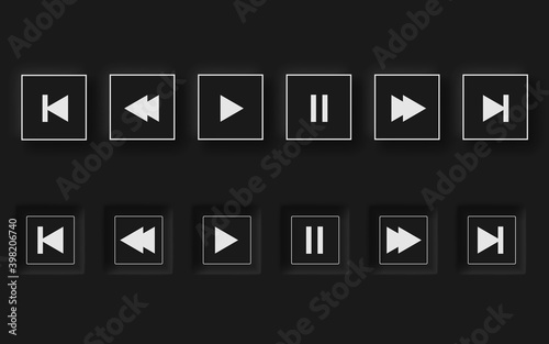 play buttons, neomorphic style black player. trend 2021