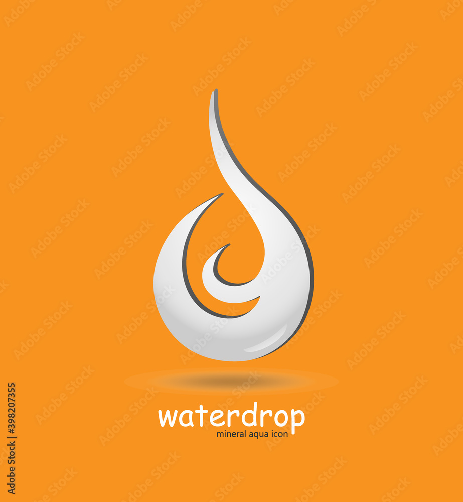 White drop logo with shadow. Ecology wave concept clean water. Aqua droplet logotype idea of health. Waterdrop icon vector template White drop logo with shadow. Ecology wave concept clean water. Aqua droplet logotype idea of health. Waterdrop icon vector template