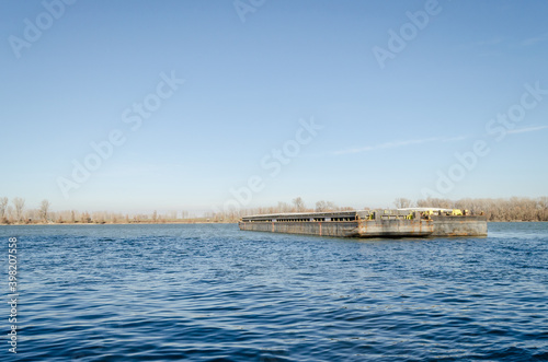 Anchored tankers on the Danube River in Petrovaradin, Novi Sad, Serbia  © caocao191