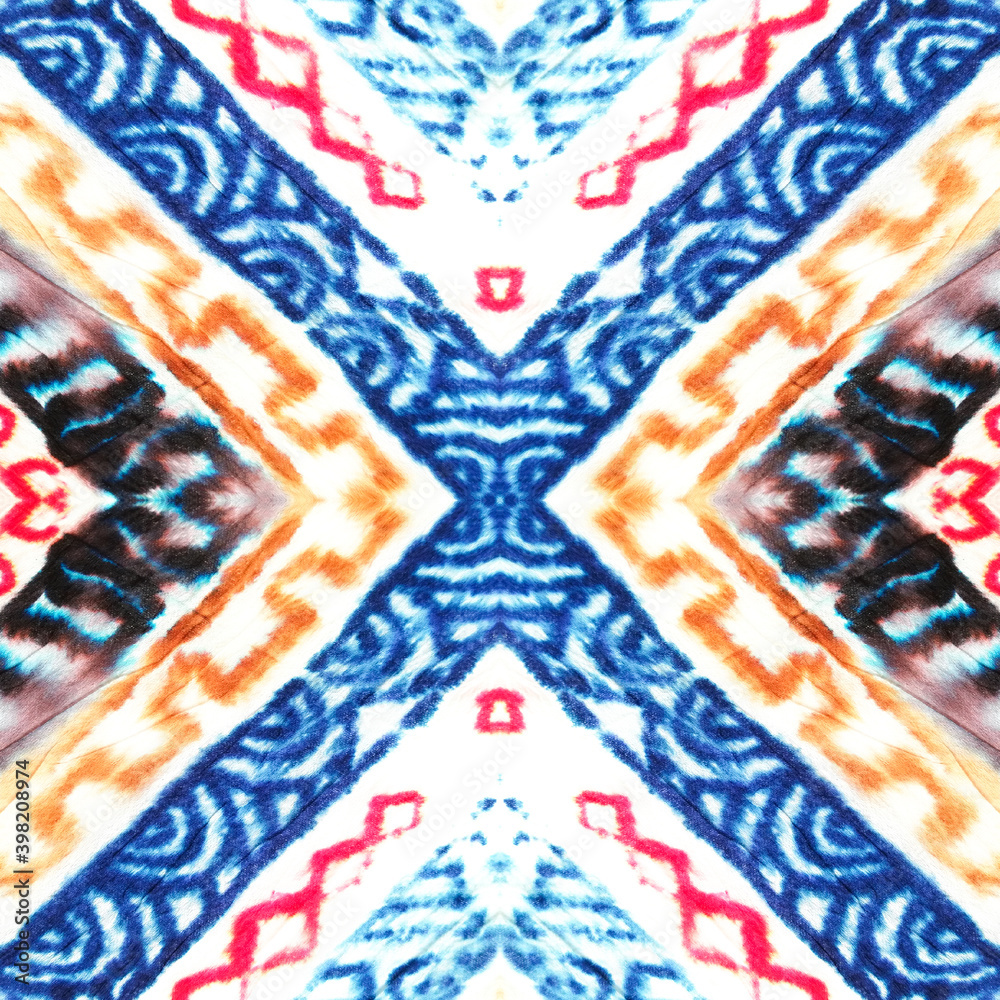 Obraz premium Aquarelle Aztec Tile. Active Blue Motif.