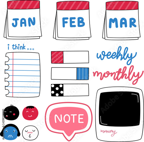 Vector of flat doodle character design illustration of item for bullet journal decoration planner5

