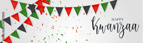 Kwanzaa banner. Traditional african american ethnic holiday design concept. Green, red, and black colors. Vector illustration.
