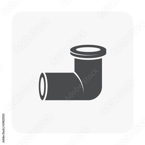 PVC plastic pipe fitting vector icon. 90 degree elbow adapter with slip socket opening 1 end and female NPT thread. Part for pipeline system, plumbing, sewage, drainage, waste, vent and water supply.
