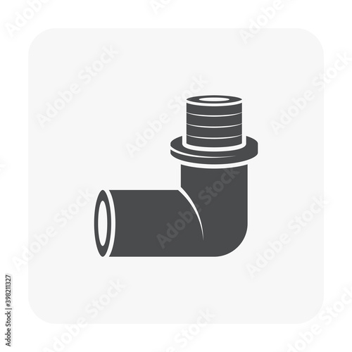 PVC plastic pipe fitting vector icon. 90 degree elbow adapter with slip socket opening 1 end and male NPT thread. Part for pipeline system, plumbing, sewage, drainage, waste, vent and water supply.