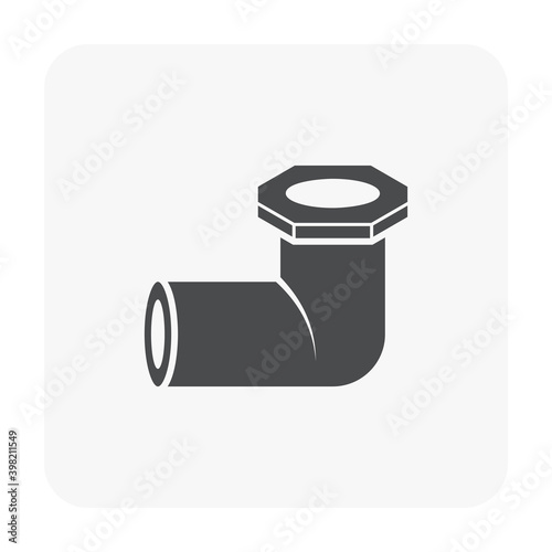 PVC plastic pipe fitting vector icon. 90 degree elbow adapter with slip socket opening 1 end and female NPT thread. Part for pipeline system, plumbing, sewage, drainage, waste, vent and water supply.