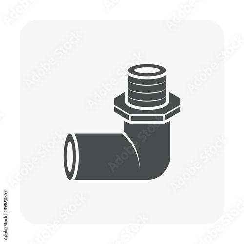 PVC plastic pipe fitting vector icon. 90 degree elbow adapter with slip socket opening 1 end and male NPT thread. Part for pipeline system, plumbing, sewage, drainage, waste, vent and water supply.