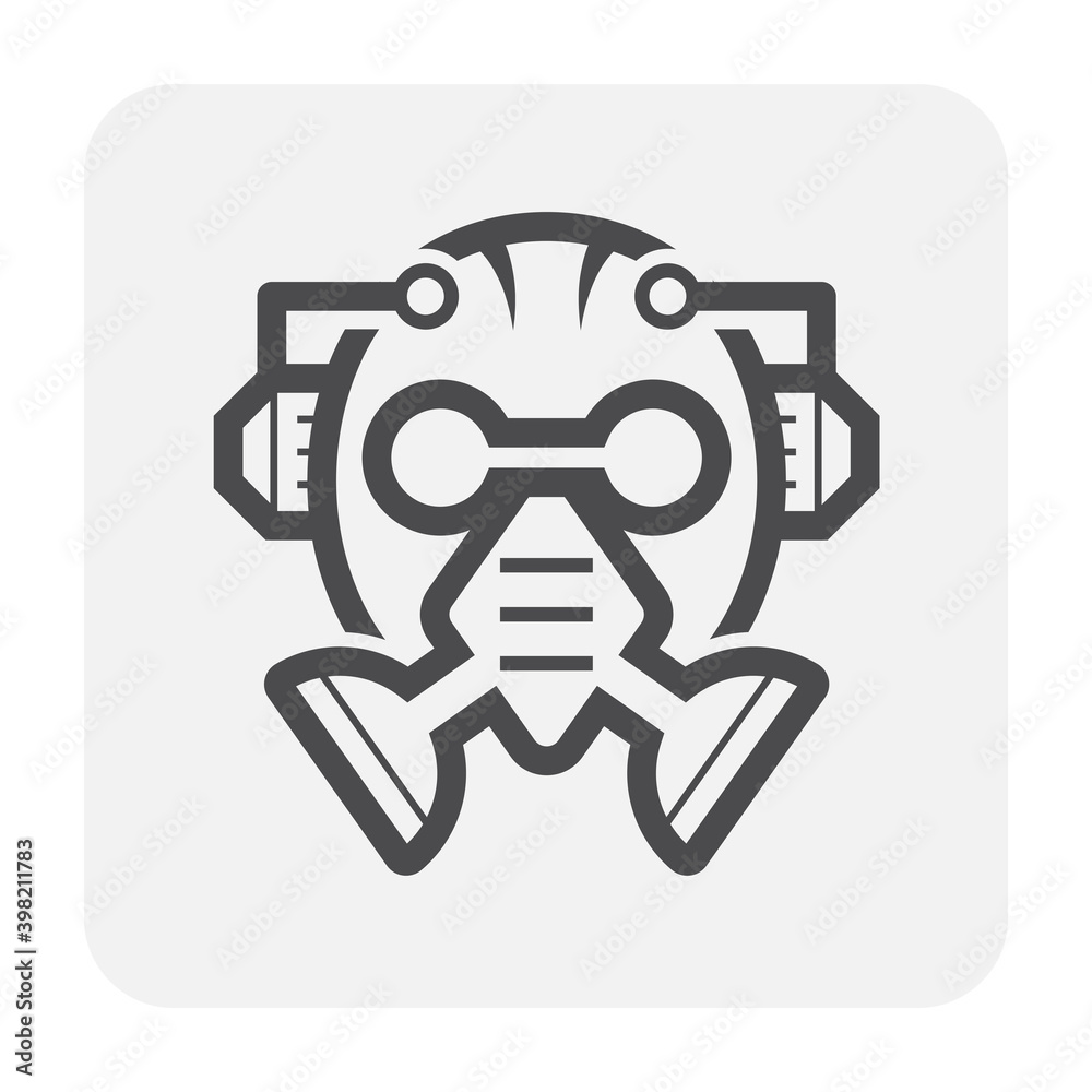 Personal protective equipment (PPE) icon. Consist of air purifying respirator or gas mask, earmuff and goggle. For protect mechanics, welder, painter and worker from biohazard, pollution, radiation. Personal protective equipment (PPE) icon. Consist of air purifying respirator or gas mask, earmuff and goggle. For protect mechanics, welder, painter and worker from biohazard, pollution, radiation.