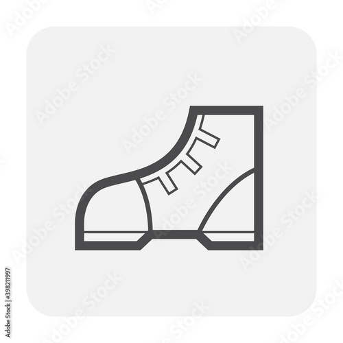 Safety boot or safety shoe vector icon. That footwear is personal protective equipment (PPE) for wear to work in construction site to protection, safe or prevent foot of builder or worker injury. © DifferR