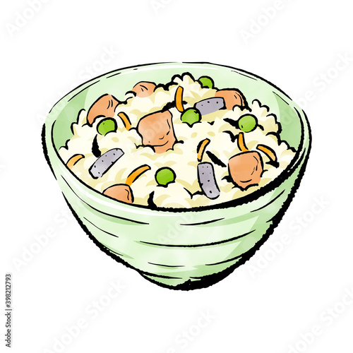 手書きラフスケッチ_五目ご飯 gomoku rice