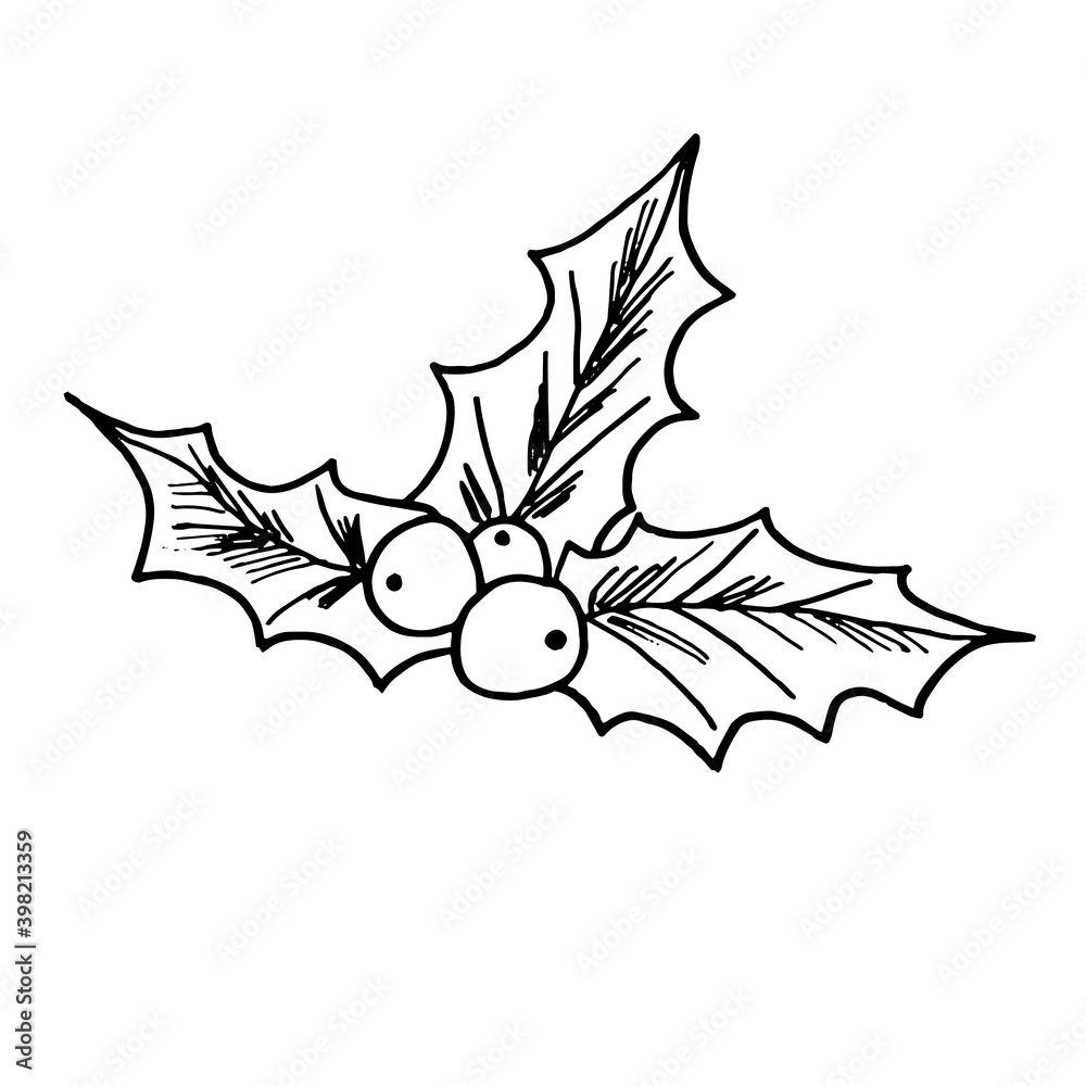 Obraz premium Mistletoe Christmas decor. Hand drawn vector illustration. Christmas botanical element.