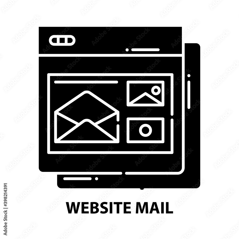 website mail icon, black vector sign with editable strokes, concept illustration website mail icon, black vector sign with editable strokes, concept illustration