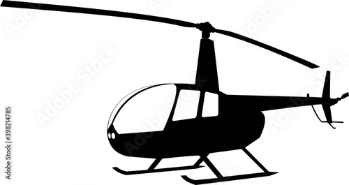 Silhouette of a four-seater small pleasure helicopter on a white background.