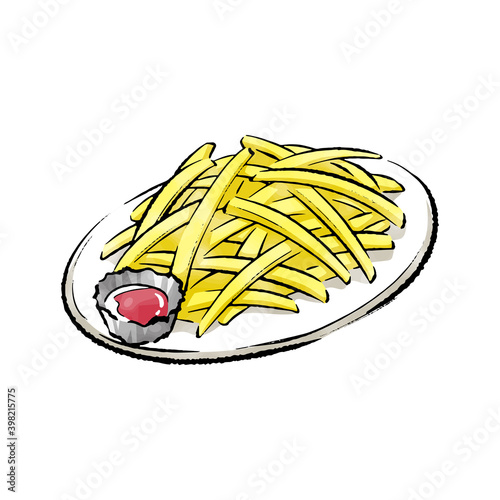 手書きラフスケッチ_フライドポテト  french fries