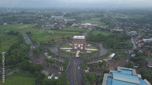 Aerial view of Kediri city landmark. the monument of Gumul intersection, kediri-indonesia