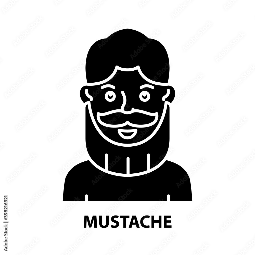 mustache icon, black vector sign with editable strokes, concept illustration