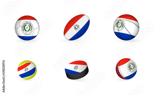 Sports equipment with flag of Paraguay. Sports icon set.