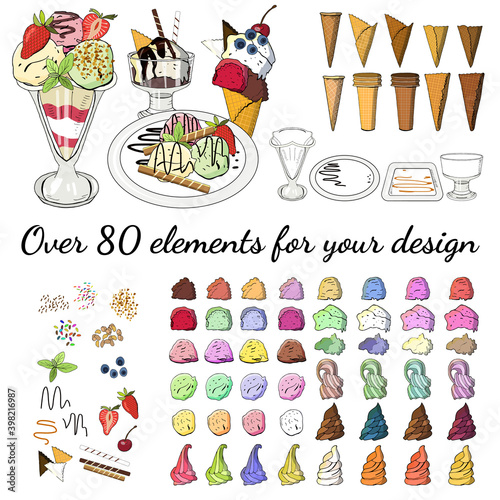 Vector illustration set of ice cream on white background