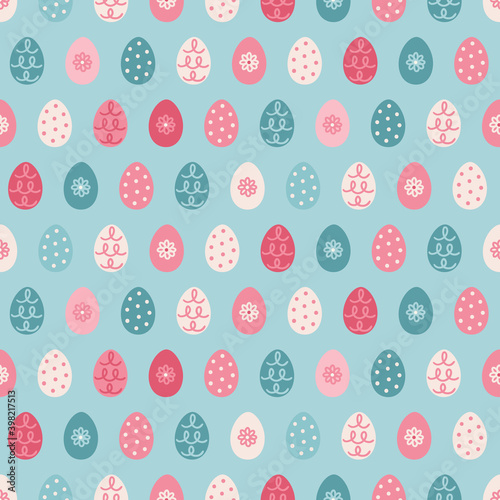 Easter seamless pattern with pink and white eggs. Scandinavian style