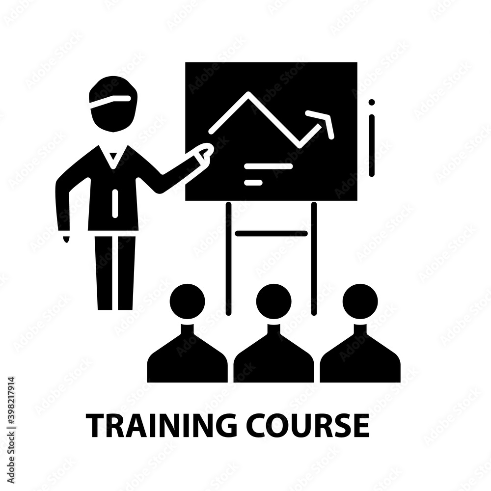 training course icon, black vector sign with editable strokes, concept illustration training course icon, black vector sign with editable strokes, concept illustration