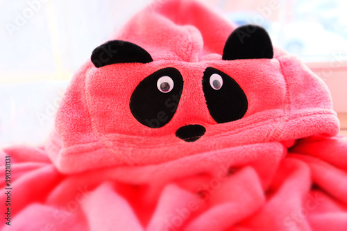 baby pink plush panda pajamas, warm clothes © ElenaEmiliya