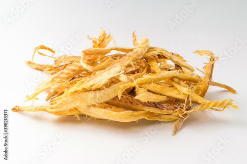Dried pollack on white background